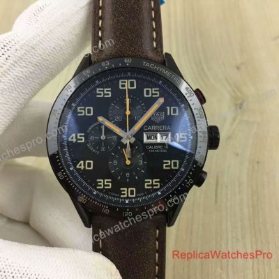 Replica Tag Heuer Carrera Calibre 16 Brown Leather Watch Day-Date Chronograph
